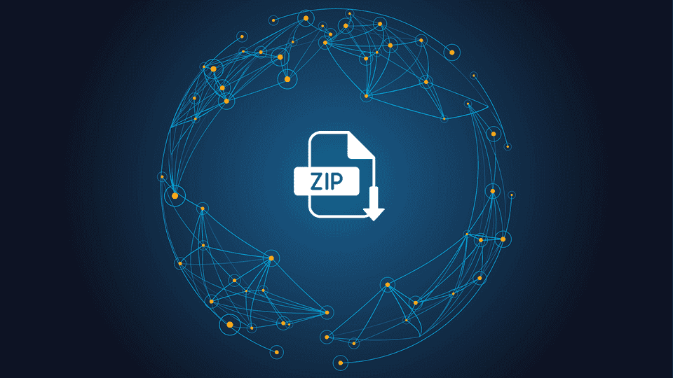 zip file icon on an abstract blue and yellow background